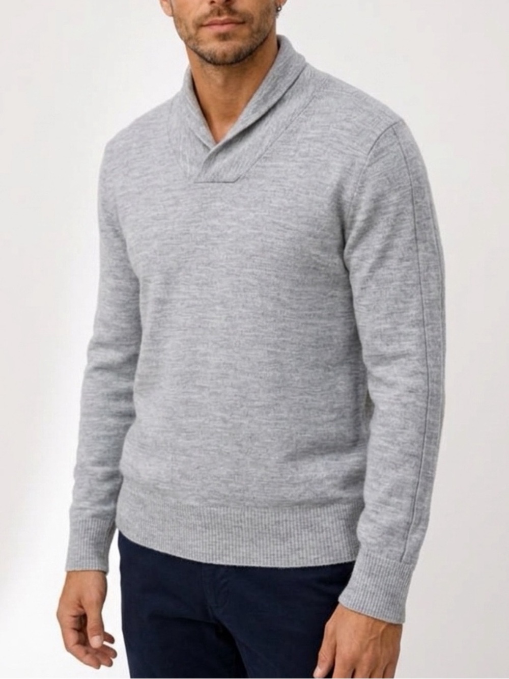 Banana Republic Merino Wool Gray V-Neck Long Sleeve Pullover Sweater L